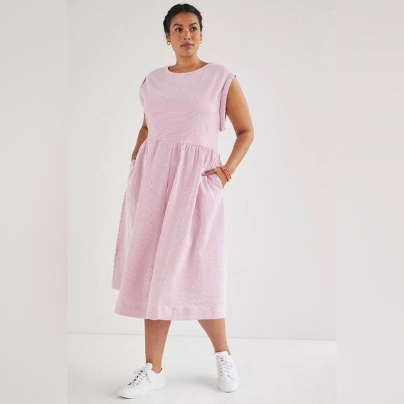 Maeve Everyday Midi Dress | XSmall | Pink + White - Picture 8 of 14